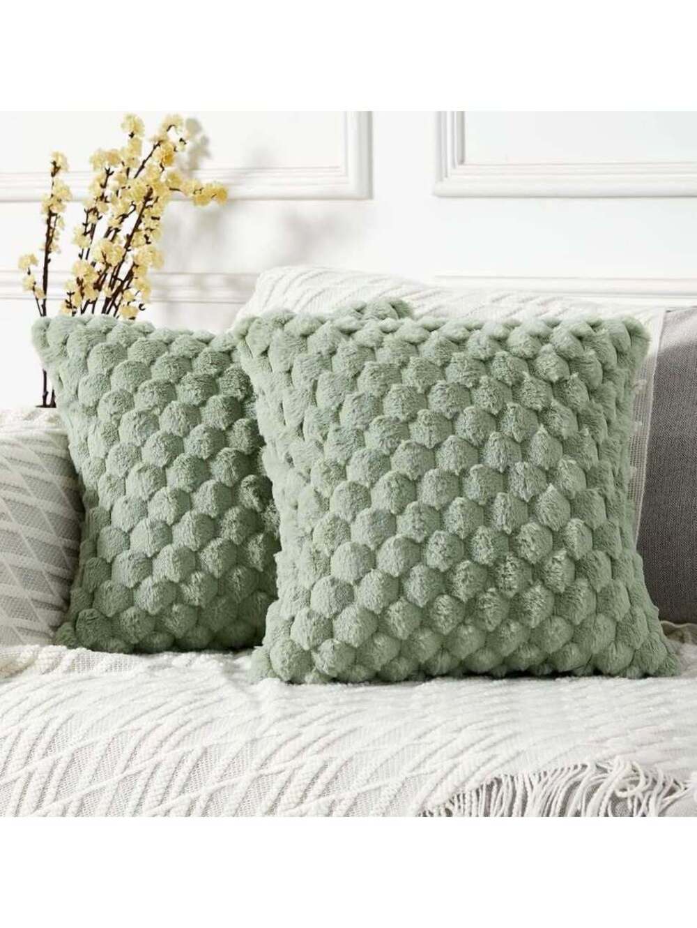 Textured Green Decorative Throw Pillow 16x16 Inches